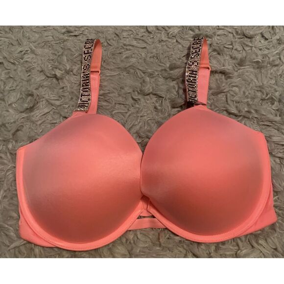 Victoria's Secret Other - Victoria's Secret VERY SEXY Push-up Shine Strap Bra Rhinestone Peach Coral 34DDD